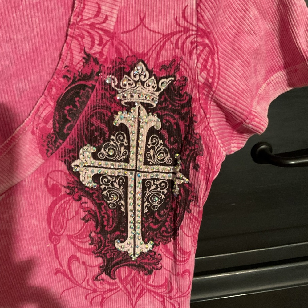 VOCAL Pink Graphic Embellished Fitted T-Shirt - Picture 2 of 5